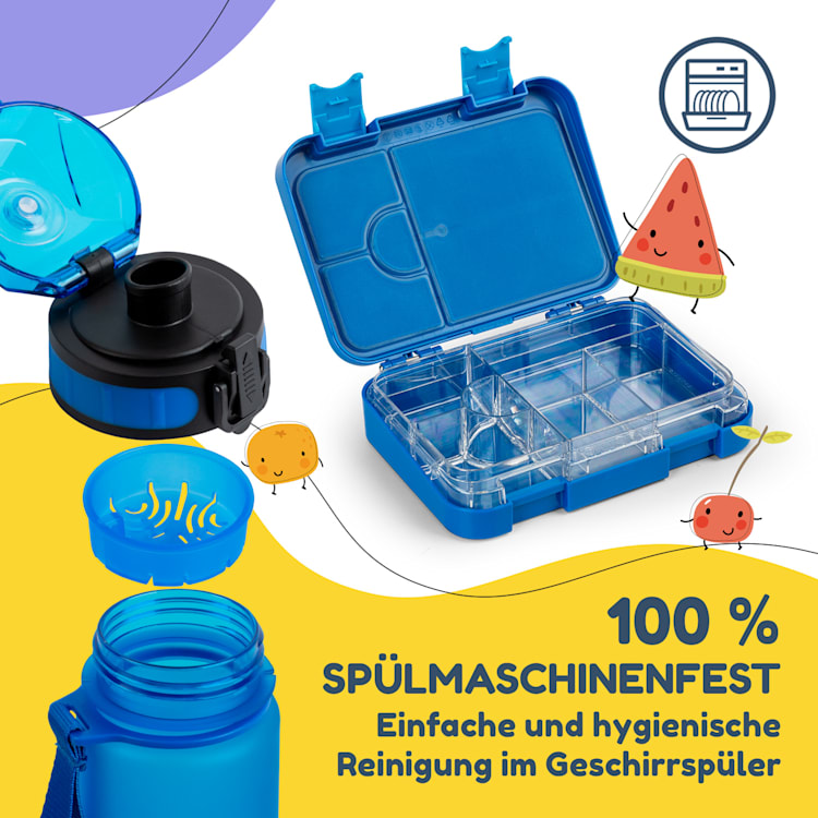 schmatzfatz Frühstücksset Lunchbox & Trinkflasche Tritan dicht BPA-frei Blau