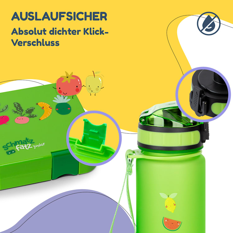 schmatzfatz Frühstücksset Lunchbox & Trinkflasche Tritan dicht BPA-frei Green Fruit