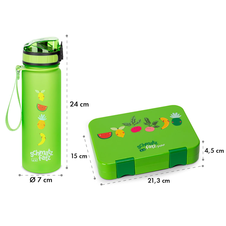 schmatzfatz Frühstücksset Lunchbox & Trinkflasche Tritan dicht BPA-frei Green Fruit