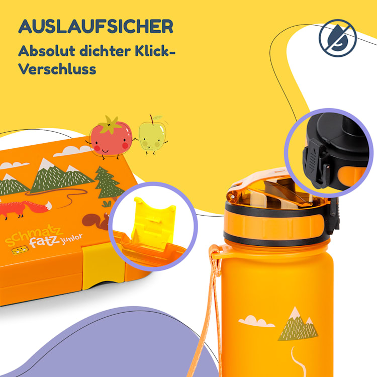 schmatzfatz Frühstücksset Lunchbox & Trinkflasche Tritan dicht BPA-frei Orange Forest