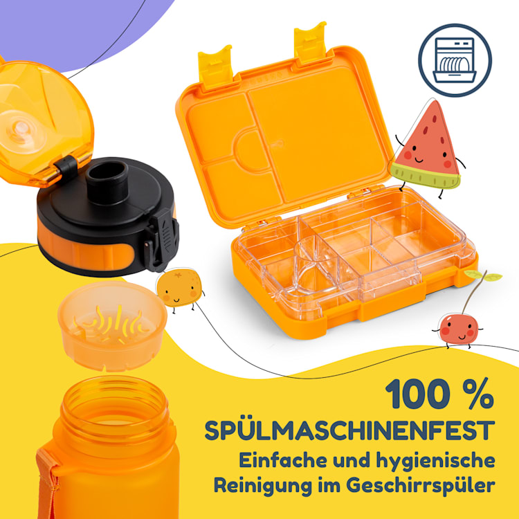 schmatzfatz Frühstücksset Lunchbox & Trinkflasche Tritan dicht BPA-frei Orange Forest
