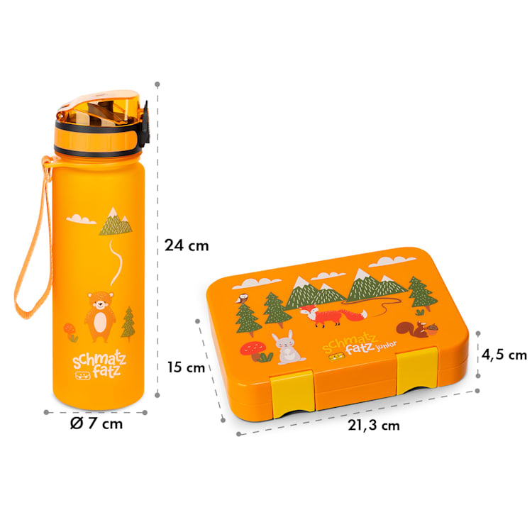 schmatzfatz Frühstücksset Lunchbox & Trinkflasche Tritan dicht BPA-frei Orange Forest