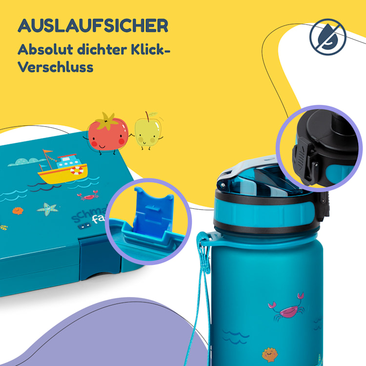 schmatzfatz Frühstücksset Lunchbox & Trinkflasche Tritan dicht BPA-frei Petrol Sea