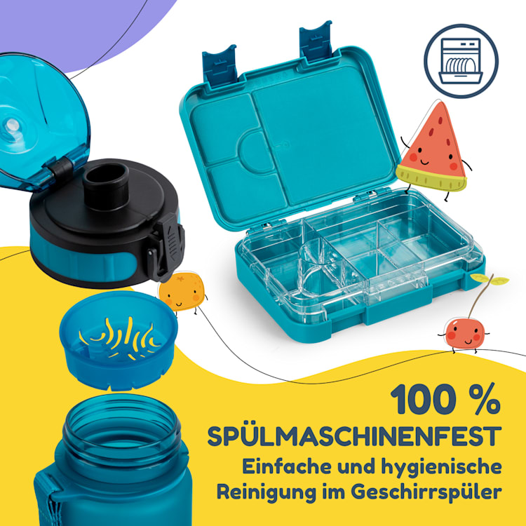 schmatzfatz Frühstücksset Lunchbox & Trinkflasche Tritan dicht BPA-frei Petrol Sea