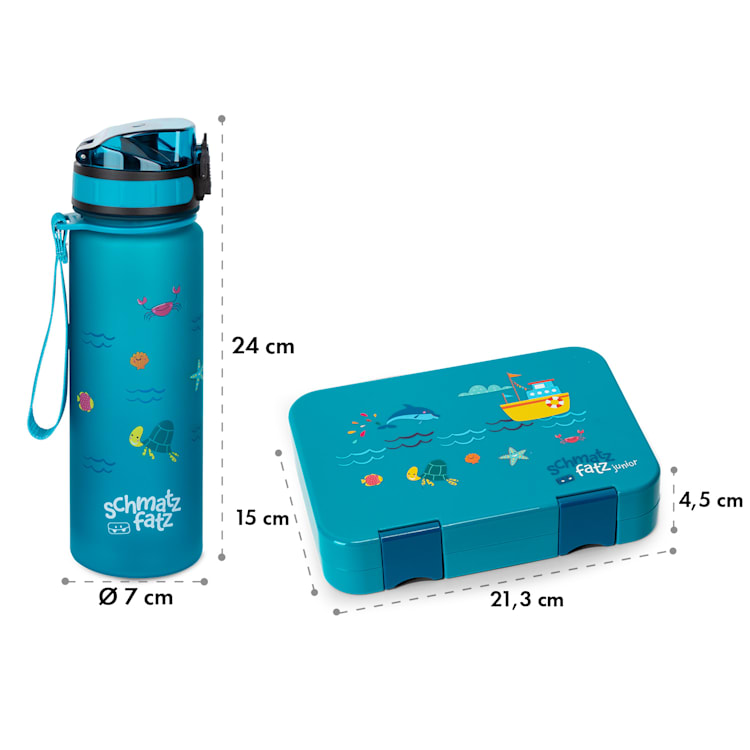 schmatzfatz Frühstücksset Lunchbox & Trinkflasche Tritan dicht BPA-frei Petrol Sea