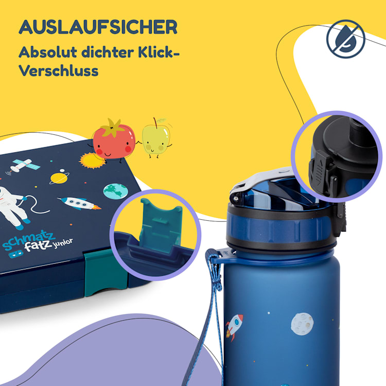 schmatzfatz Frühstücksset Lunchbox & Trinkflasche Tritan dicht BPA-frei Navy Space