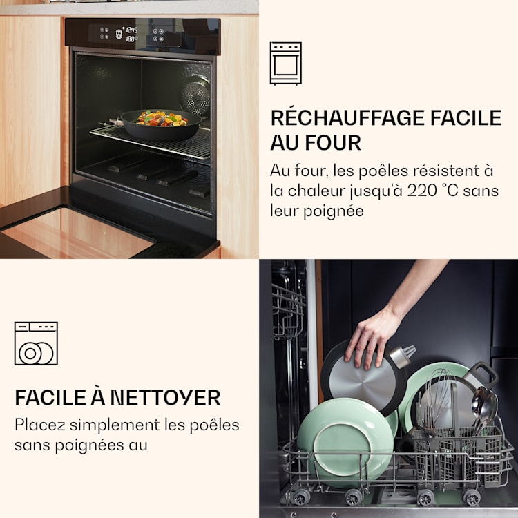 Noto Endurance ensemble de casseroles et poêles aluminium forgé poignées ergonomiques couvercle en verre feutre