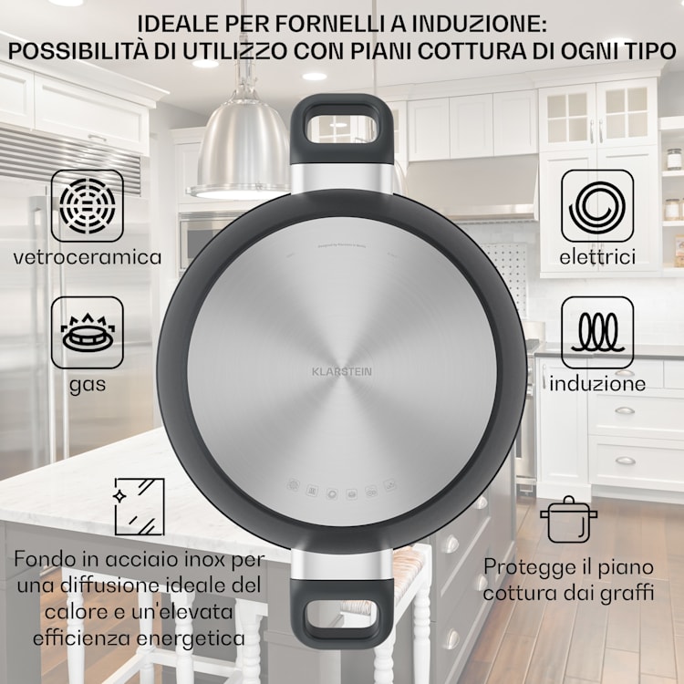 Noto Endurance - Set di pentole e padelle, alluminio forgiato, manici ergonomici, coperchi in vetro, feltro