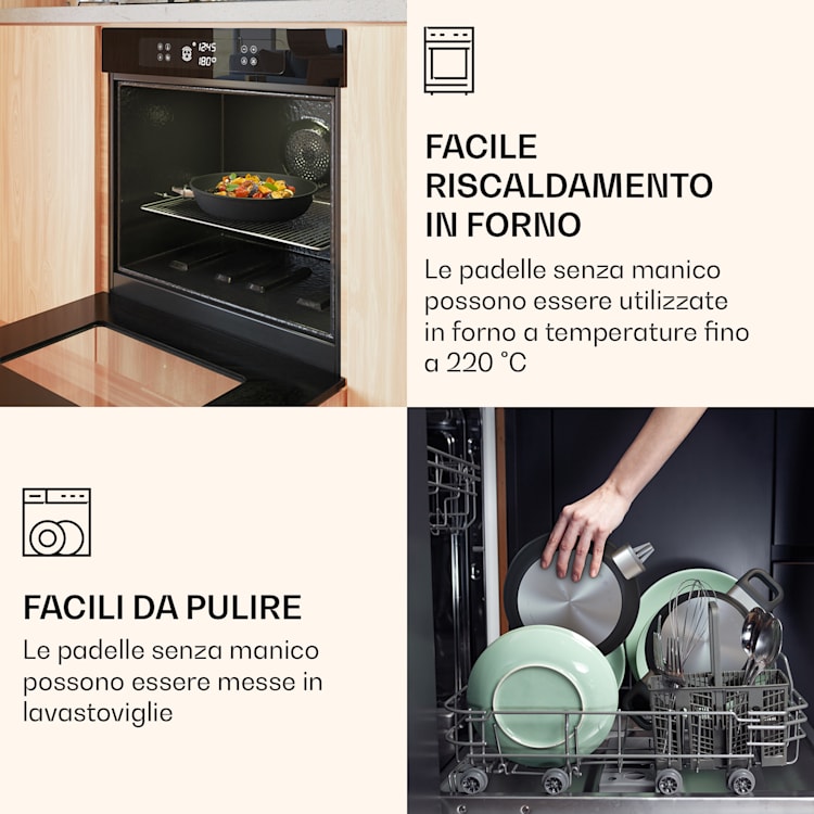Noto Endurance - Set di pentole e padelle, alluminio forgiato, manici ergonomici, coperchi in vetro, feltro