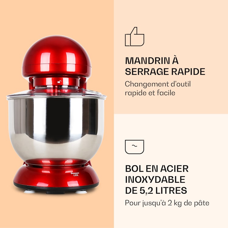 Bella keukenmachine 2000 W / 2,7 ps 5 ltr roestvrij staal BPA-vrij Rood