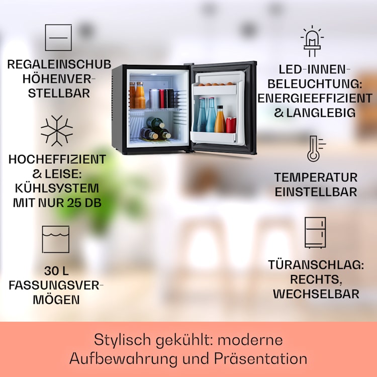 Happy Hour Minibar 5-15°C EEK G 25dB LED-Licht 25 Ltr | Schwarz