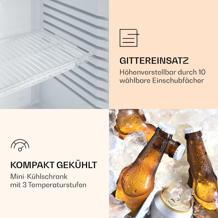 MKS-13 Minibar Mini-Kühlschrank 3 Temperatur-Stufen Volumen: 30L 23 dB Glastür schwarz