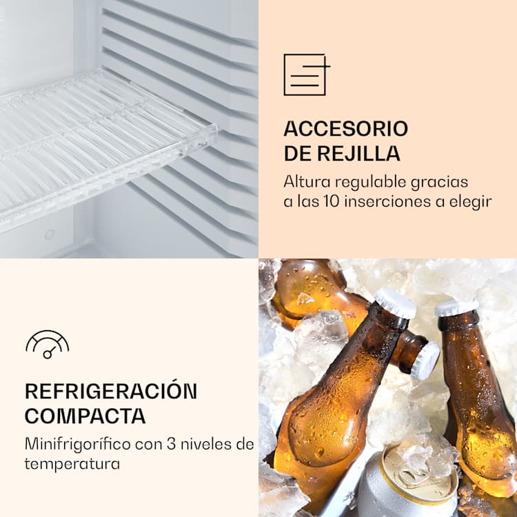 MKS-13 Minibar Minifrigorífico 3 niveles de temperatura Volumen: 30L 23 dB Puerta de cristal negra