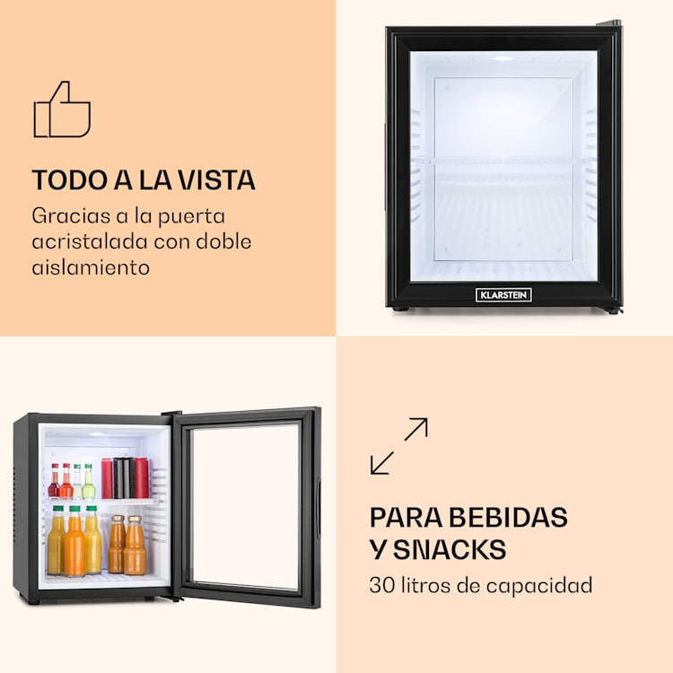MKS-13 Minibar Minifrigorífico 3 niveles de temperatura Volumen: 30L 23 dB Puerta de cristal negra