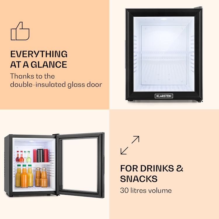 MKS-13 Minibar Mini Fridge 3 Temperature Levels Volume: 30L 23 dB Glass Door Black