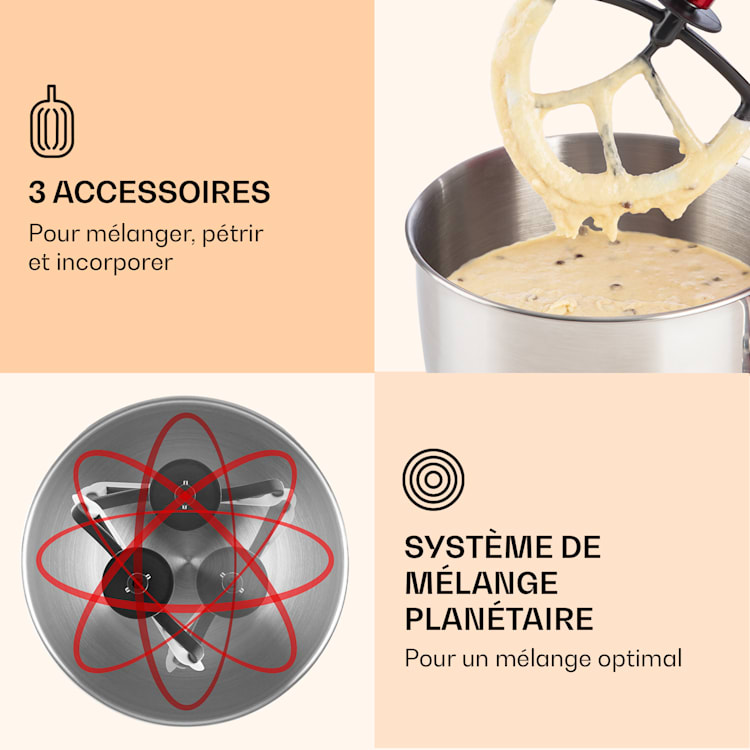 Lucia Robot ménager 3-en-1 2000 W / 2,7 ch 5 l Acier inoxydable sans BPA Rouge