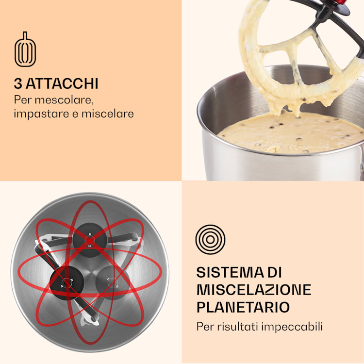 Lucia robot da cucina 3 in 1, 2000 W / 2,7 PS 5 litri in acciaio inossidabile senza BPA Rosso