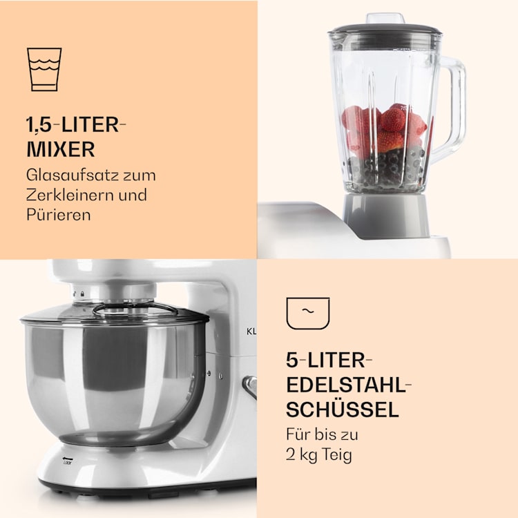 Lucia Küchenmaschine 3-in-1 2000 W / 2,7 PS 5 Ltr Edelstahl BPA-frei Grau
