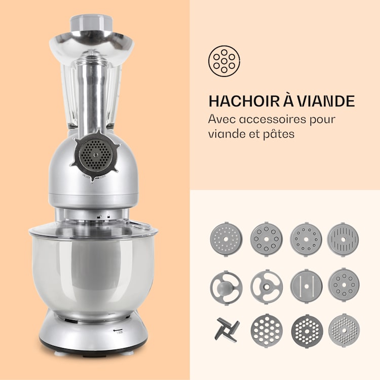 Lucia keukenmachine 3-in-1 2000 w / 2,7 ps 5 ltr roestvrij staal BPA-vrij Grijs