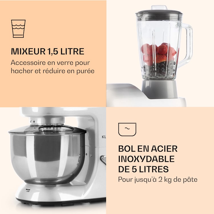 Lucia keukenmachine 3-in-1 2000 w / 2,7 ps 5 ltr roestvrij staal BPA-vrij Grijs