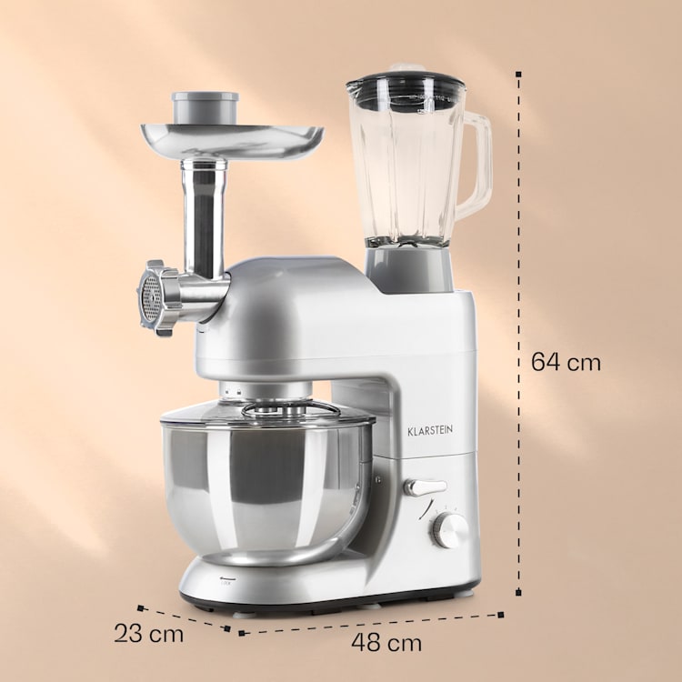 Lucia Küchenmaschine 3-in-1 2000 W / 2,7 PS 5 Ltr Edelstahl BPA-frei Grau