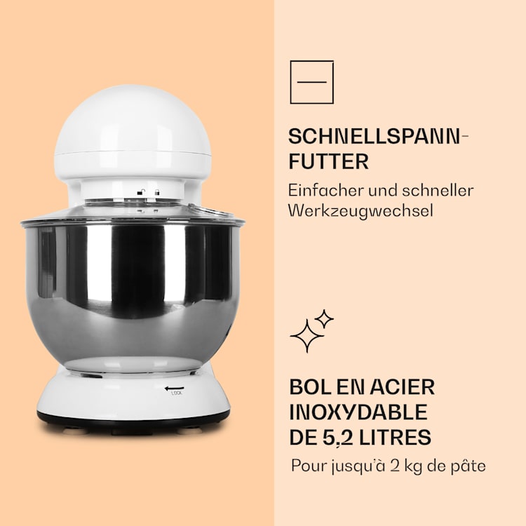 Bella keukenmachine 2000 W / 2,7 ps 5 ltr roestvrij staal BPA-vrij Wit