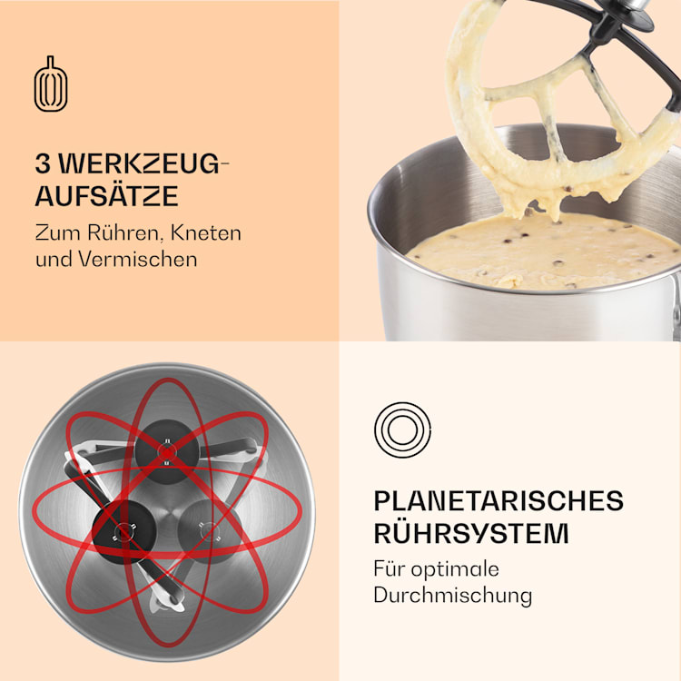 Bella Küchenmaschine 2000 W / 2,7 PS 5 Ltr Edelstahl BPA-frei Orange