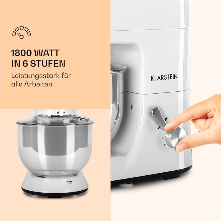 Lucia Küchenmaschine 3-in-1 2000 W / 2,7 PS 5 Ltr Edelstahl BPA-frei Weiß