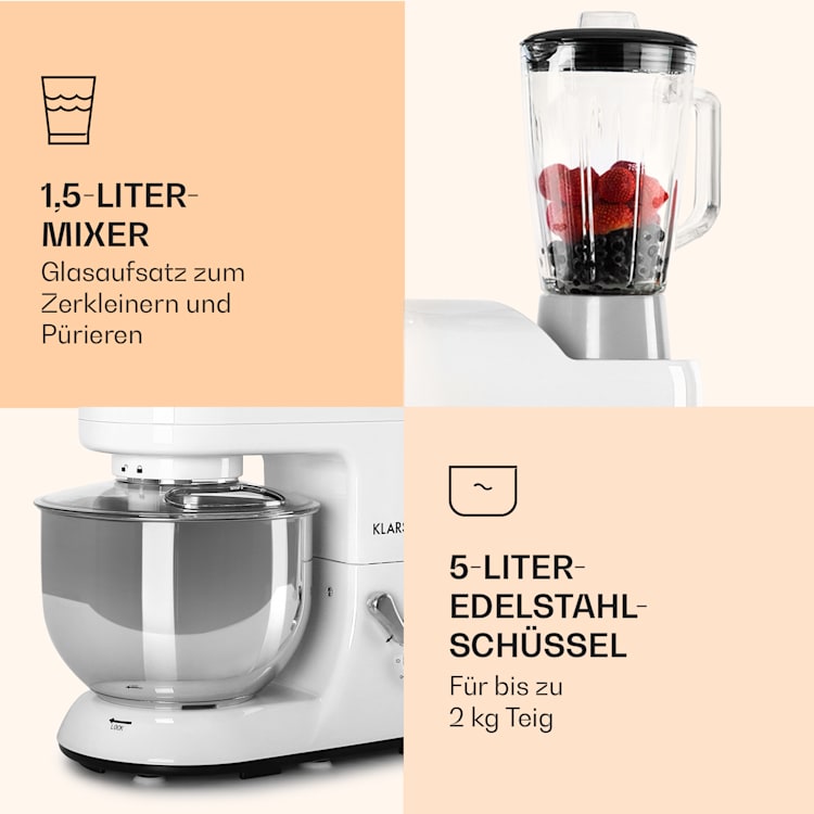 Lucia Küchenmaschine 3-in-1 2000 W / 2,7 PS 5 Ltr Edelstahl BPA-frei Weiß