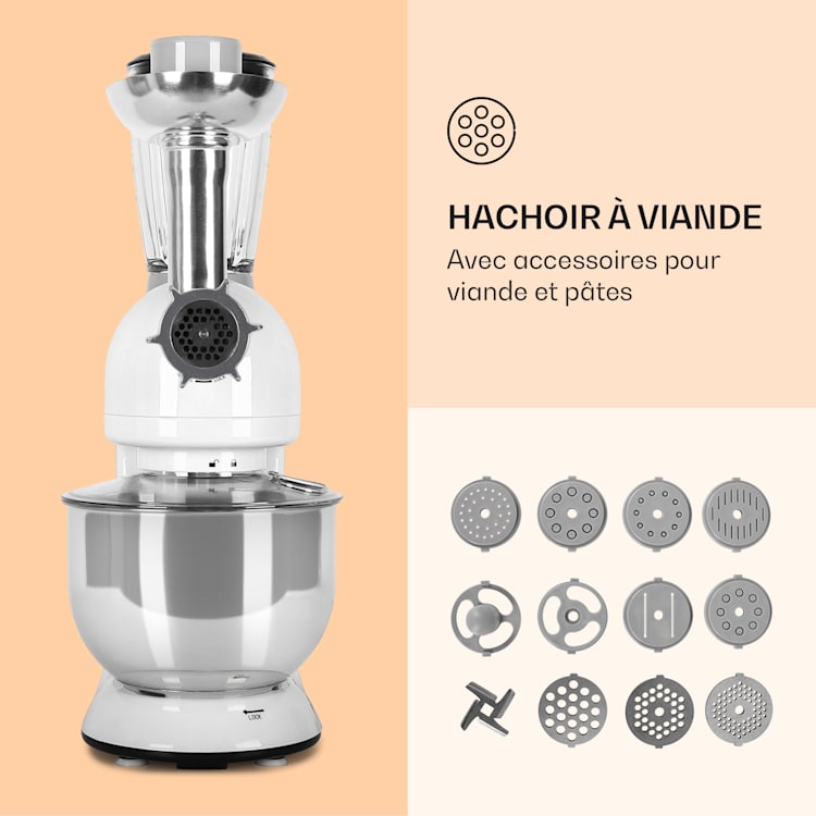 Lucia keukenmachine 3-in-1 2000 w / 2,7 ps 5 ltr roestvrij staal BPA-vrij Wit