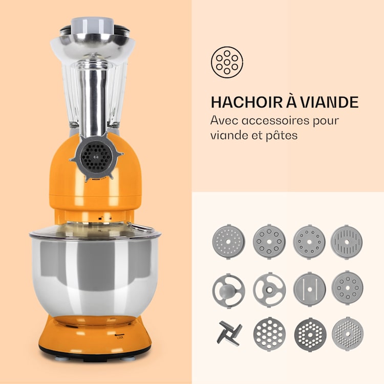 Lucia keukenmachine 3-in-1 2000 w / 2,7 ps 5 ltr roestvrij staal BPA-vrij Oranje
