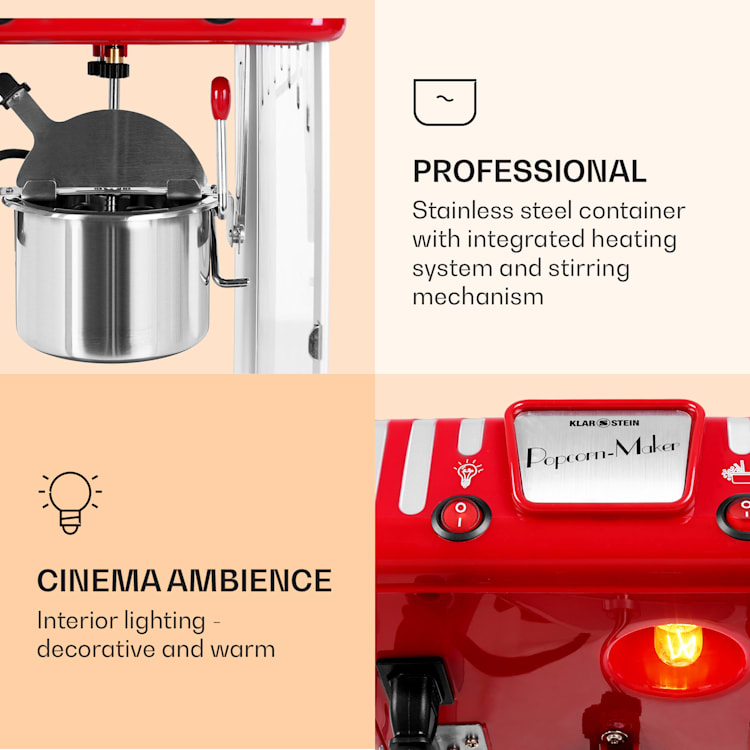 Volcano Máquina de pipocas Agitador de 300W Pote de Aço Inoxidável Vermelho