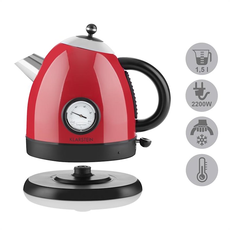Klarstein TK7-Aquavita-Red, 2200 W , rýchovarná kanvica, červená Červená