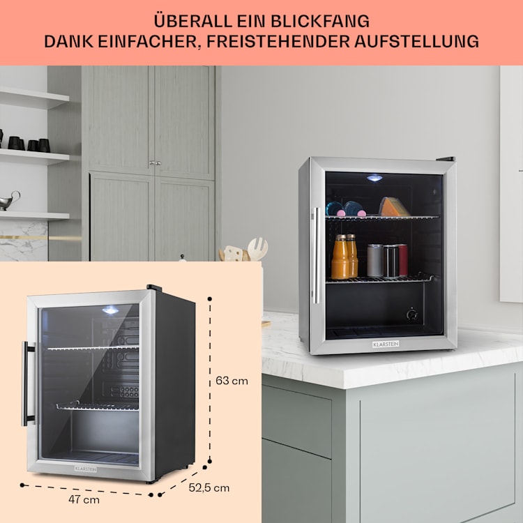 Beersafe XL Kühlschrank 60 Liter 2 Böden Panoramaglastür Edelstahl 60 Ltr | Edelstahl