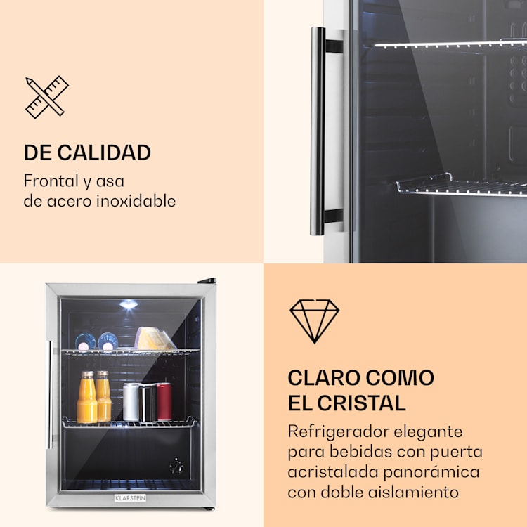 Beersafe XL Nevera 60 litros 2 estantes Puerta panorámica de cristal Acero inoxidable 60 L | Acero inoxidable