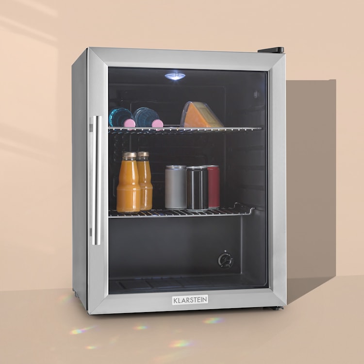 Klarstein Beersafe XL, chladnička s objemom 65 litrov, energet. trieda B, sklenené dvere, nerezová oceľ Strieborná | 60 litrov
