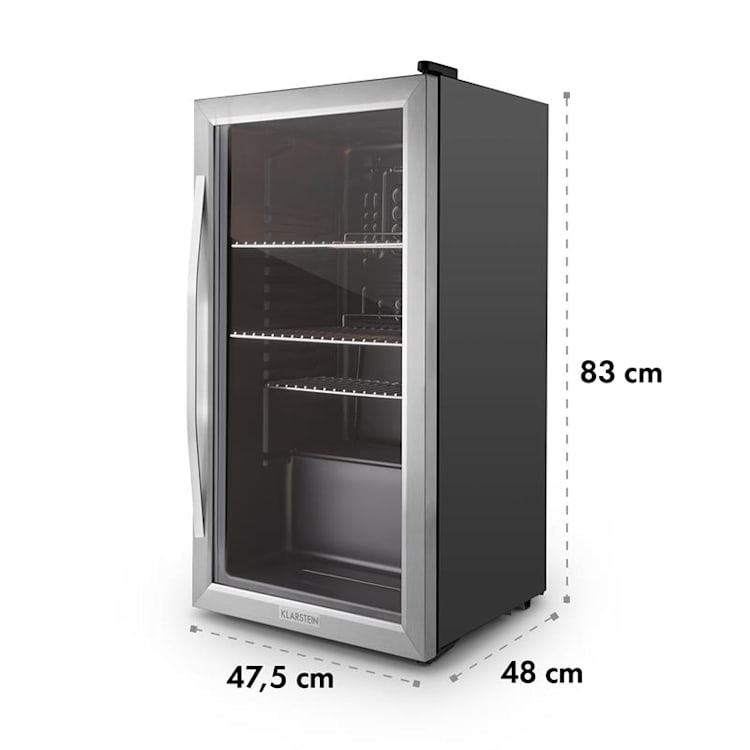 Klarstein Beersafe XXL, chladnička s objemem 85 l, energetická třída C, skleněné dveře, nerezová ocel Stříbrná | 80 litrů