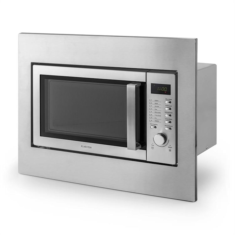 Klarstein Steelwave, 23 l, 800 W mikrovlnná rúra, 1000 W gril, nerezová oceľ, zabudovací rám s rámom