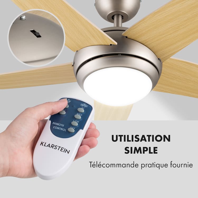 Bolero ventilateur de plafond 2-en-1 134 cm lampe 55 W pales érable télécommande Erable