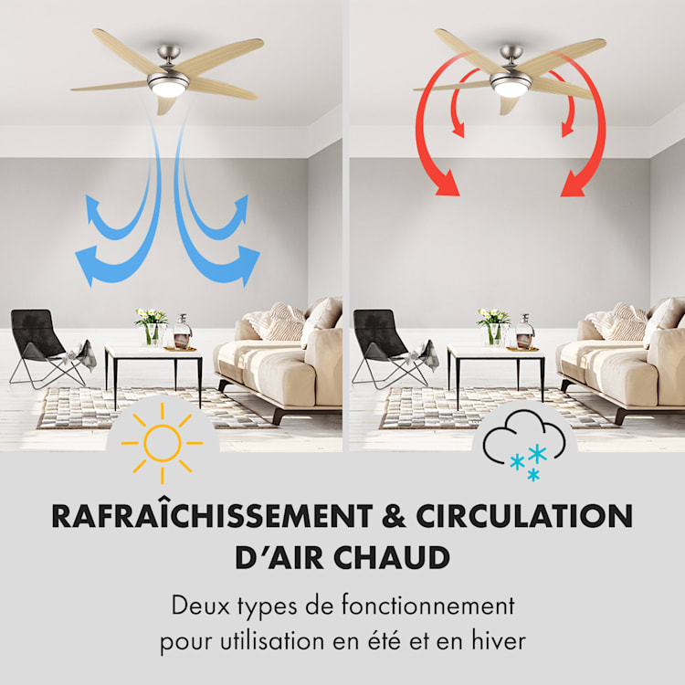 Bolero ventilateur de plafond 2-en-1 134 cm lampe 55 W pales érable télécommande Erable
