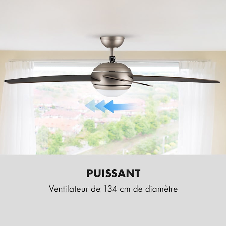 Bolero ventilateur de plafond 2-en-1 134 cm lampe 55 W pales en noyer télécommande Noyer