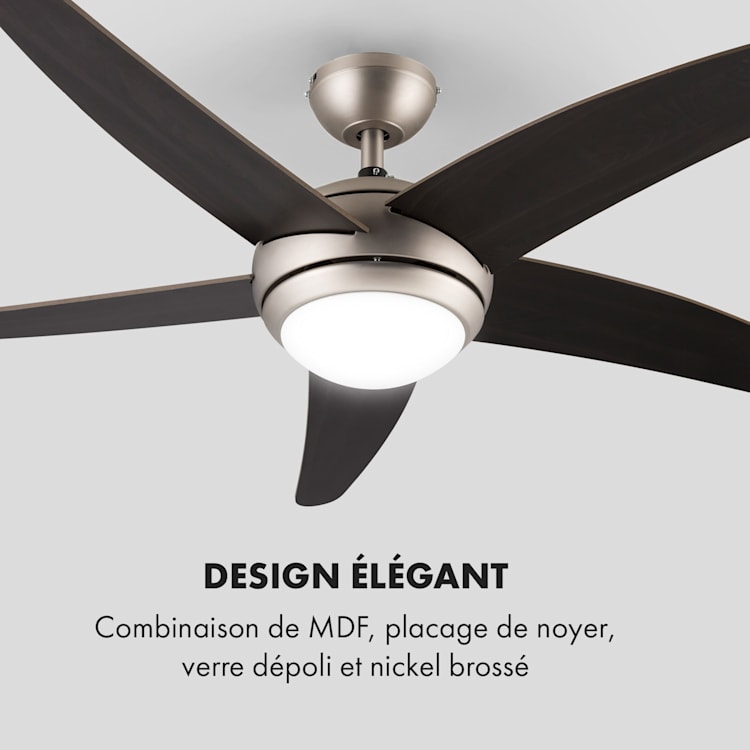 Bolero ventilateur de plafond 2-en-1 134 cm lampe 55 W pales en noyer télécommande Noyer