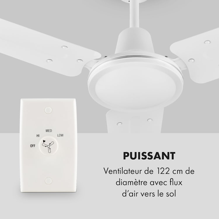 Spin Doctor ventilateur de plafond 122 cm 55 W 3 pales inox - blanc Blanc