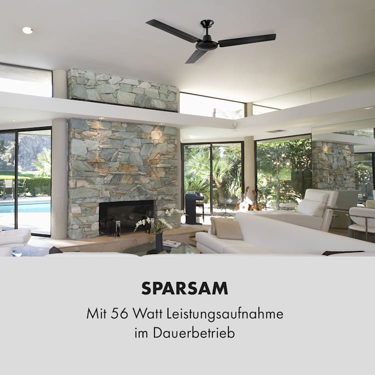 Spin Doctor Deckenventilator | 3 Flügel | Ø 48" / 122 cm | 9963 m³/h | 56 W | 3 Geschwindigkeiten | Wandsteuerung | Edelstahl Schwarz