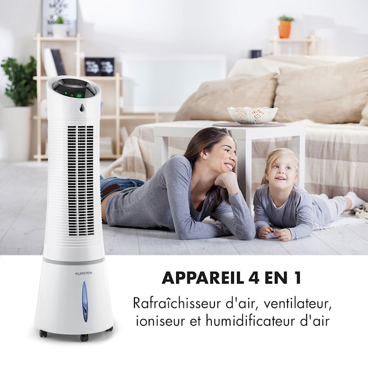 Klarstein Skyscraper Ice 4-en-1 rafraîchisseur d'air 210 m³/h 30 W oscillation gris Blanc
