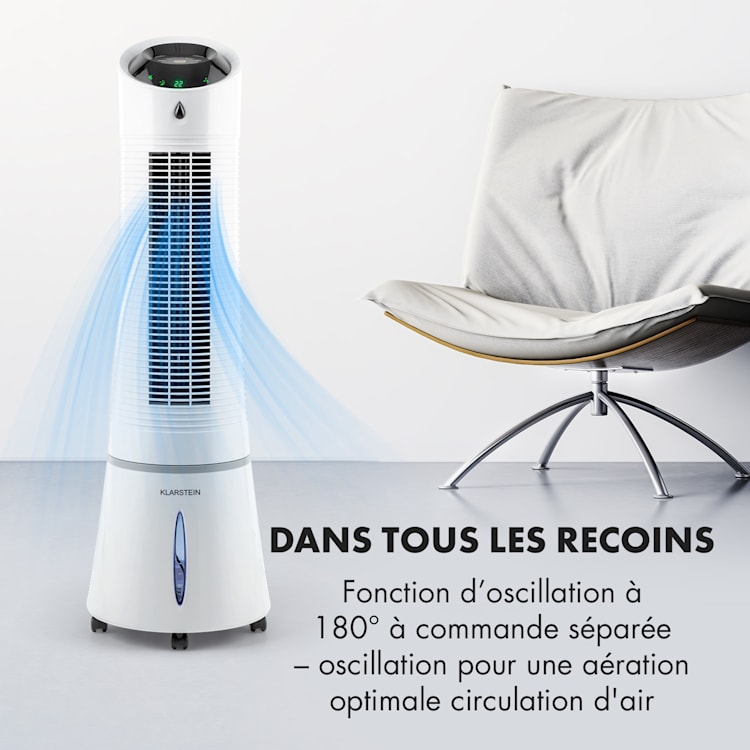 Klarstein Skyscraper Ice 4-en-1 rafraîchisseur d'air 210 m³/h 30 W oscillation gris Blanc