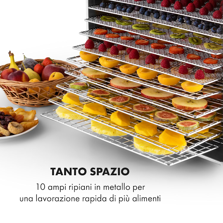 Fruit Jerky Steel 10 Essiccatore 1000W 10 Ripiani Acciaio Inox 10 scomparti