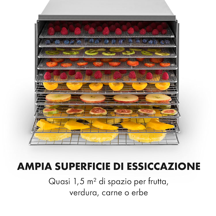 Fruit Jerky Steel 10 Essiccatore 1000W 10 Ripiani Acciaio Inox 10 scomparti