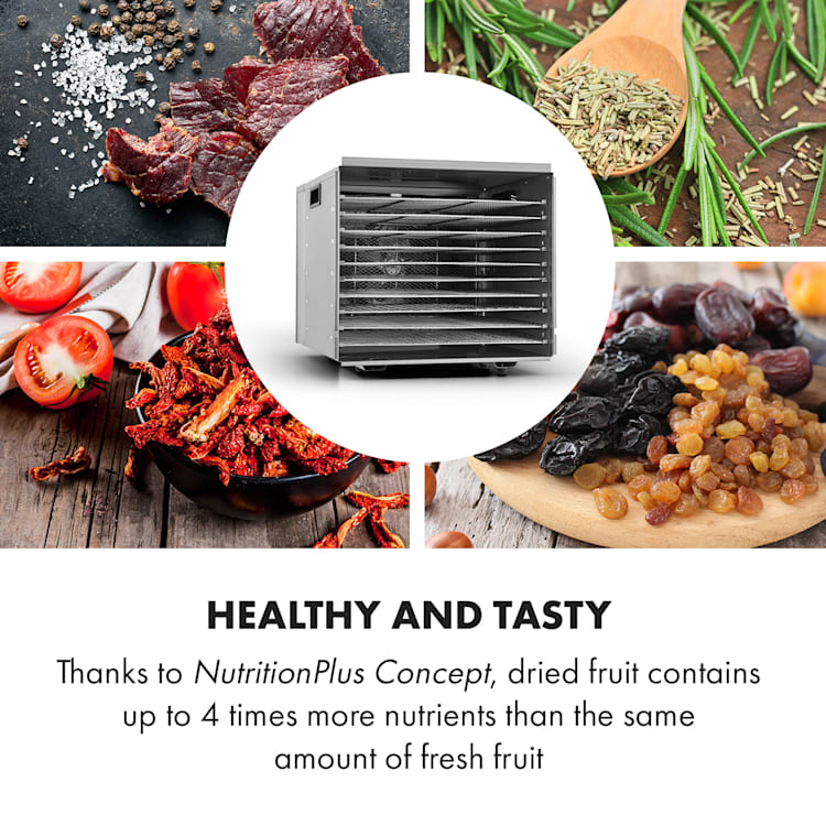 Fruit Jerky Steel 10, сушилня за плодове, 1000 W, сушилня, 10 етажа, от неръждаема стомана 10 нива