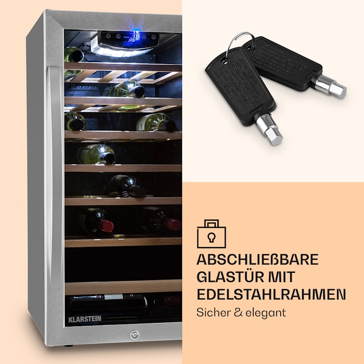 Vinamour 26 Uno Weinkühlschrank 26 Flaschen 88 Liter Edelstahl LED 88 Ltr